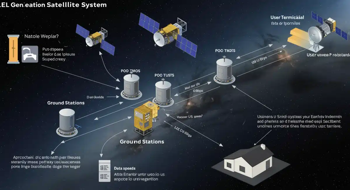 Diagram of next-gen satellite internet architecture for 10Gbps delivery.