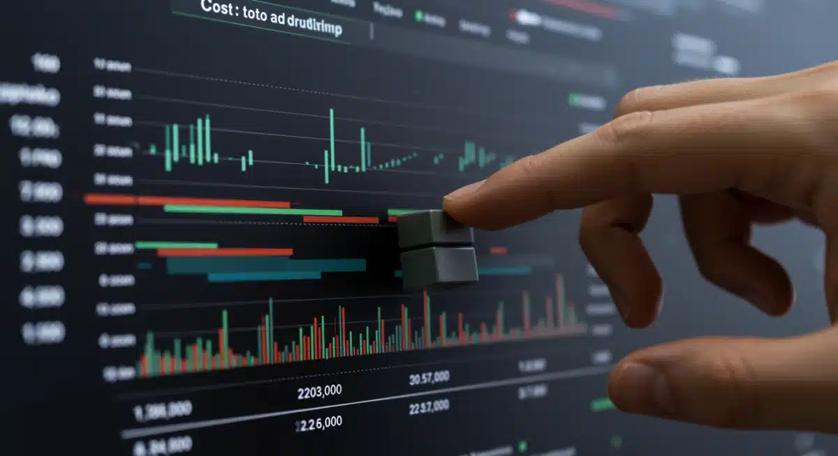 Hand optimizing digital ad campaign settings for cost efficiency.