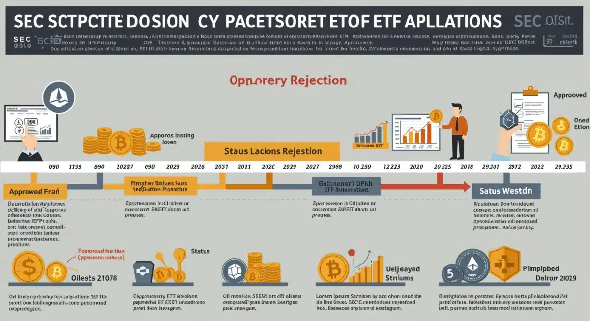 Infographic displaying SEC crypto ETF decision timeline and regulatory milestones.