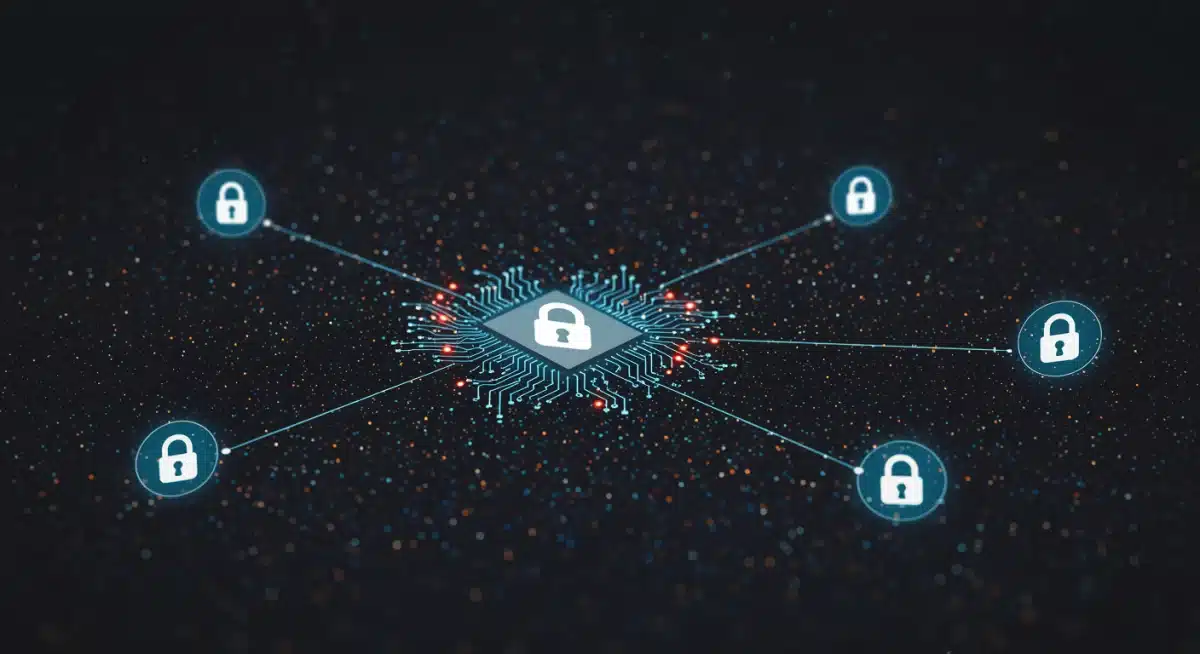 Secure data flow and encryption within AI systems, highlighting robust privacy measures.
