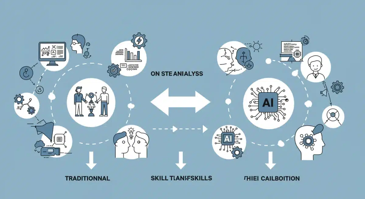 Graphic depicting skill transformation from traditional to AI-driven competencies for workforce evolution.