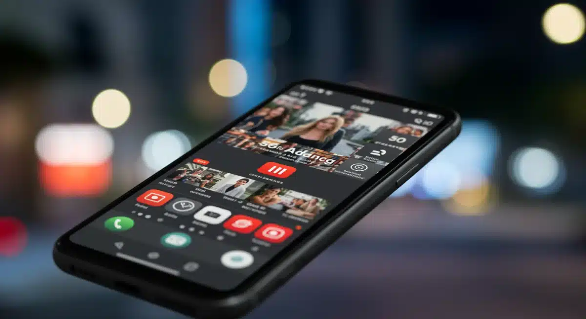 Smartphone streaming content on 5G Advanced network.