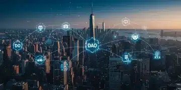 DAOs in US Digital Landscape 2025: An Insider Look Futuristic digital cityscape representing the US DAO landscape in 2025