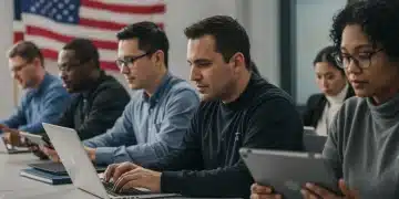 Federal Investment in Digital Skills: 2025 U.S. Worker Opportunities U.S. workers learning digital skills with federal support, a diverse group engaged in training.