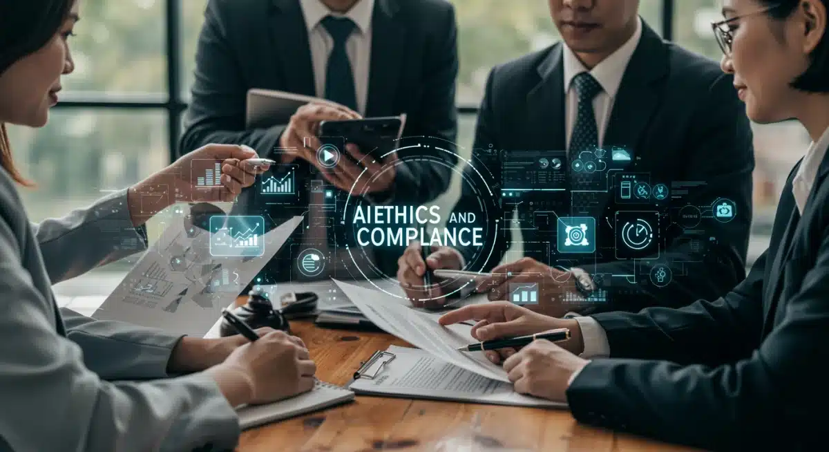 Stakeholders collaborating on AI ethics and compliance strategies