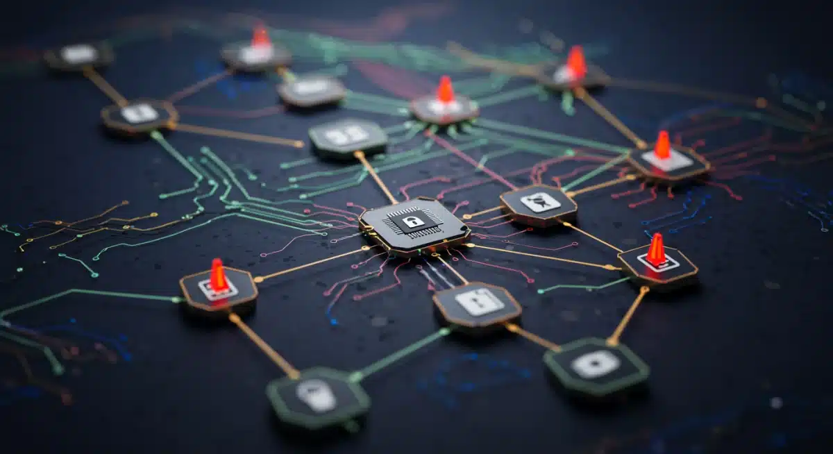 Network graph illustrating AI system vulnerabilities and attack vectors