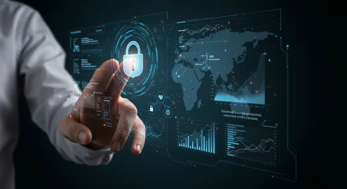 Holographic interface showing automated cybersecurity defense protocols