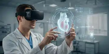 Doctor using AR headset for medical diagnostics in a hospital