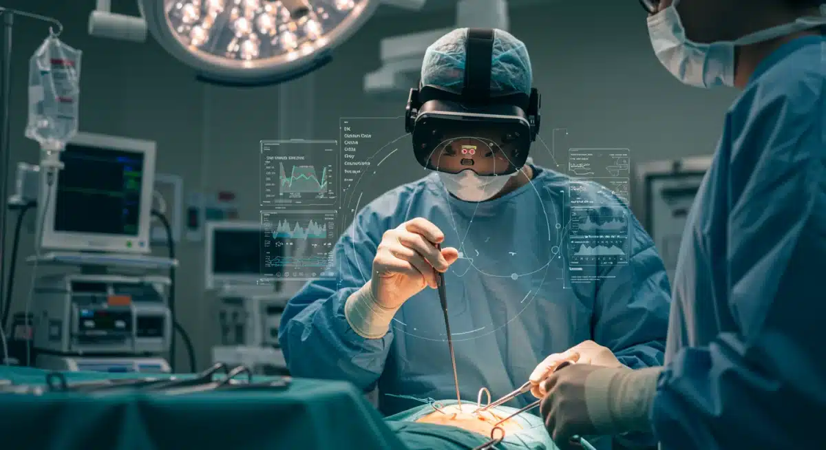 Surgeon performing surgery with augmented reality guidance