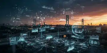 Futuristic AI dashboard monitoring U.S. infrastructure for potential failures