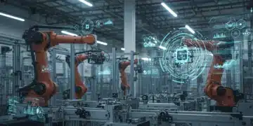 Robotic arms and AI-driven systems boosting efficiency in a US manufacturing plant.