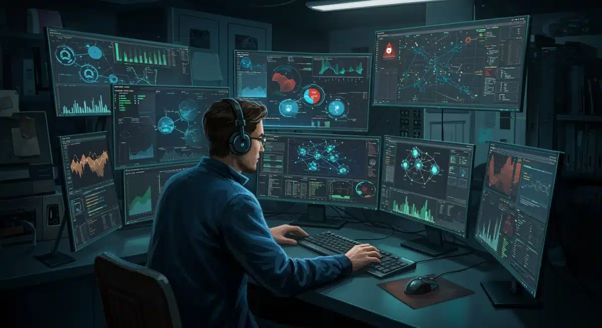 Cybersecurity analyst monitoring critical infrastructure systems