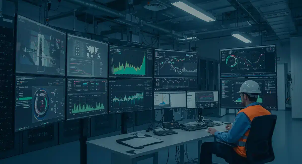 Engineers monitoring data center energy efficiency metrics