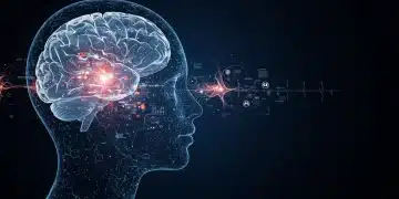 Futuristic brain-computer interface with glowing neural network connections